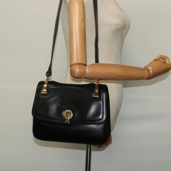 GUCCI Shoulder Bag Leather Black Gold Auth - Picture 14 of 16